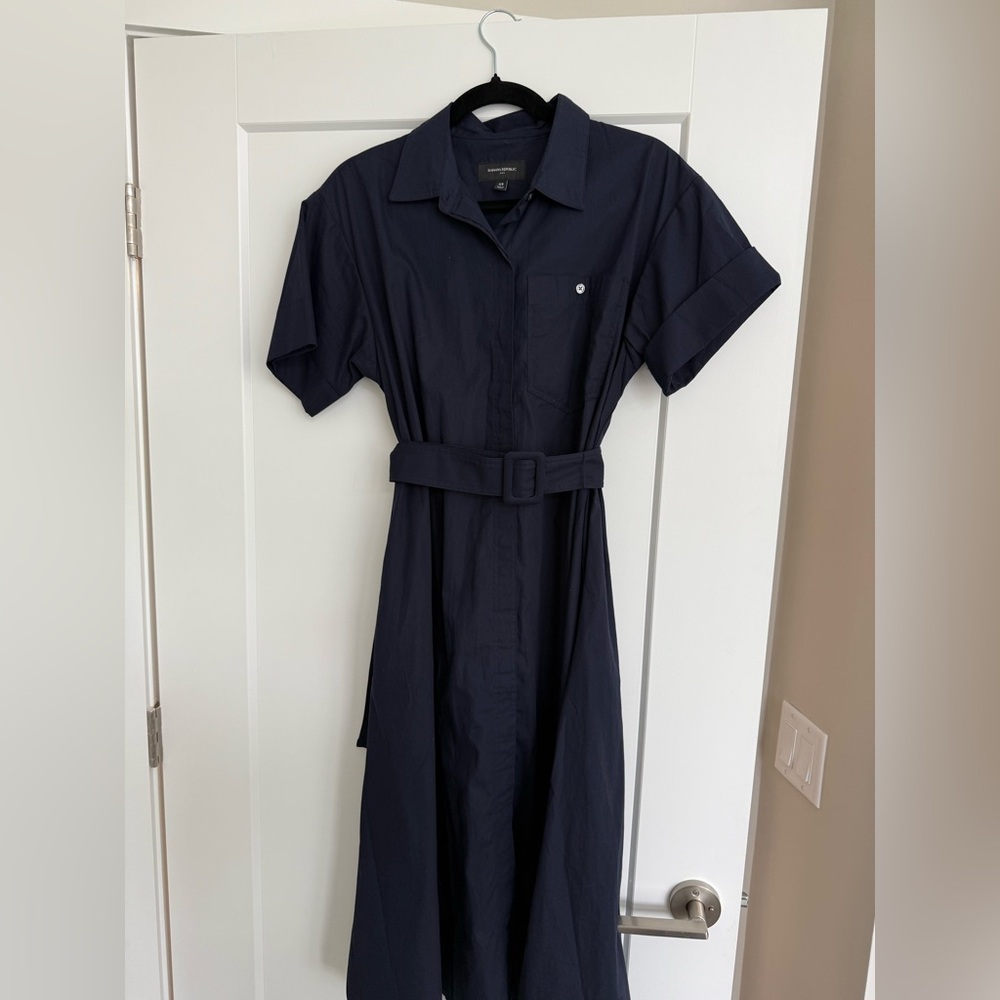 Banana Republic Navy Belted Midi Dress